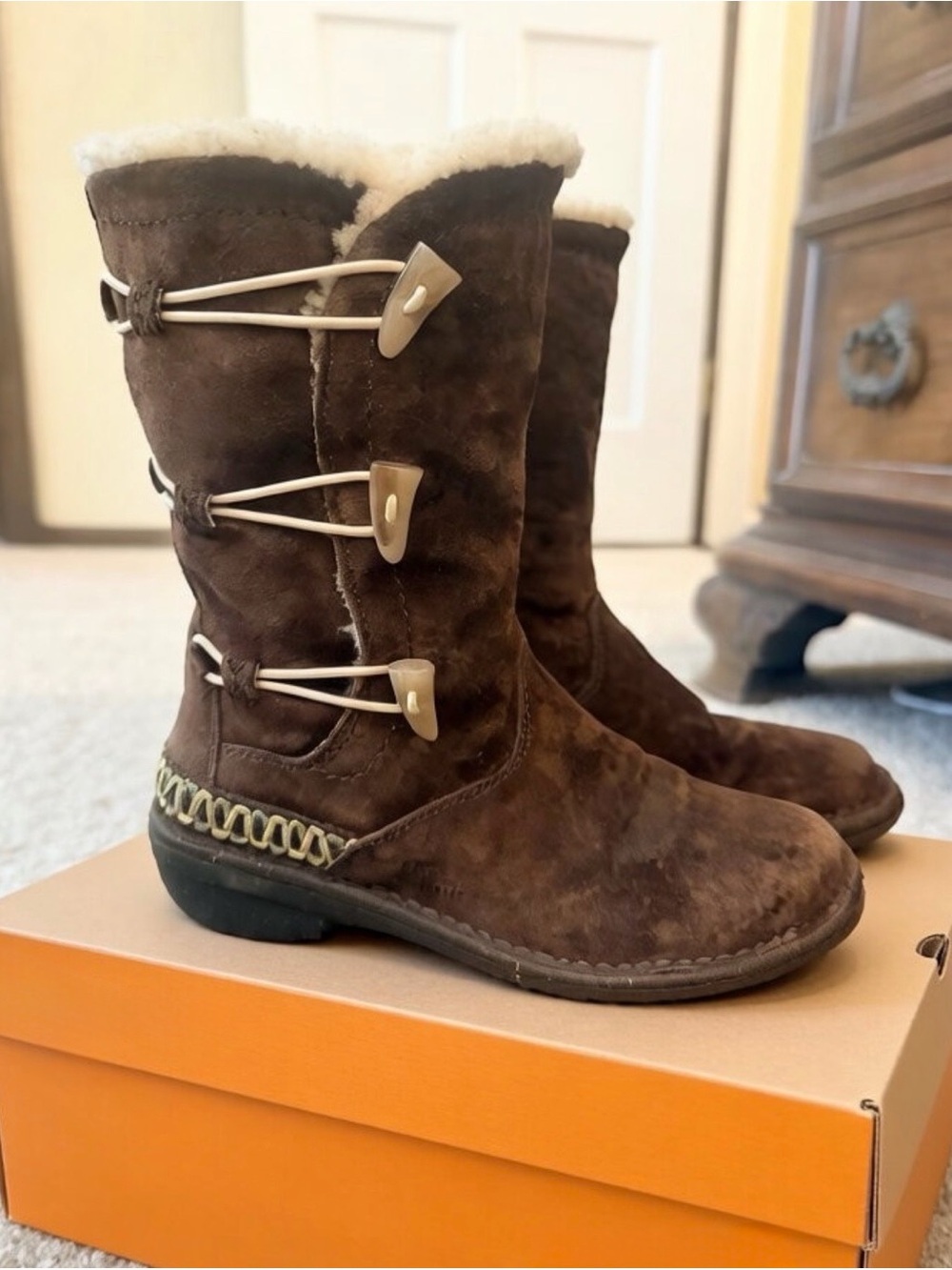 UGG Brown Suede Shearling-Lined Winter Boots